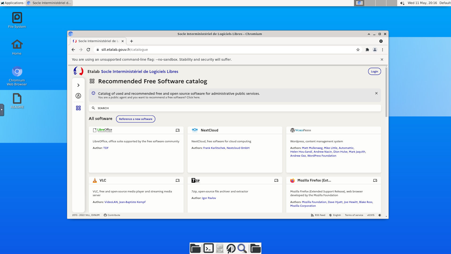Capture d'écran de Chromium tournant dans une distribution GNU/Linux
