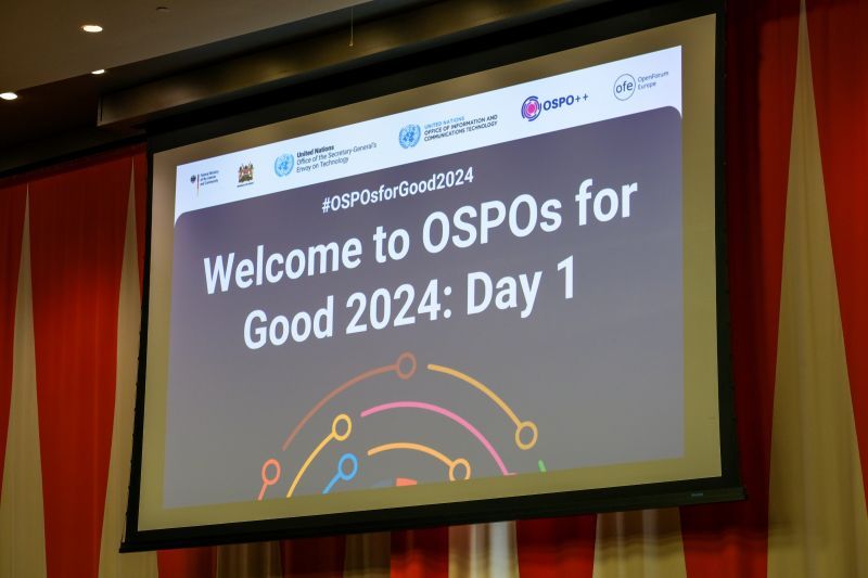 Écran montrant « Welcome to OSPOs for Good 2024 »