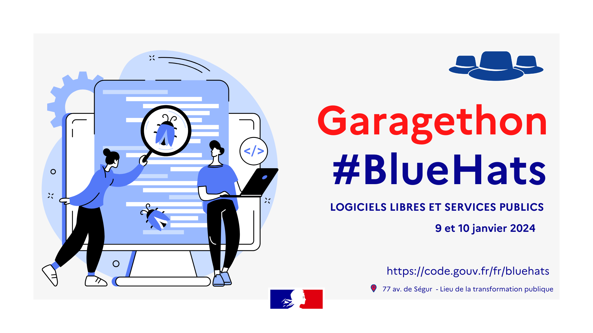 Illustration pour le garagethon #BlueHats les 9 et 10 janvier 2024